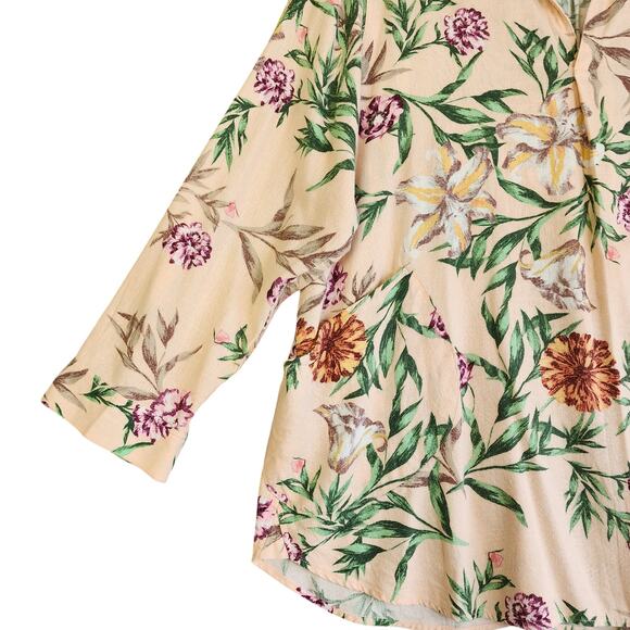 Cynthia Rowley Womens Floral Linen Blend Popover Top Plus Size 2X Paradise Boho - Picture 2 of 10